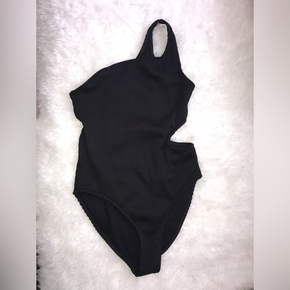 Abercrombie kids cutout swim suit black ribbed